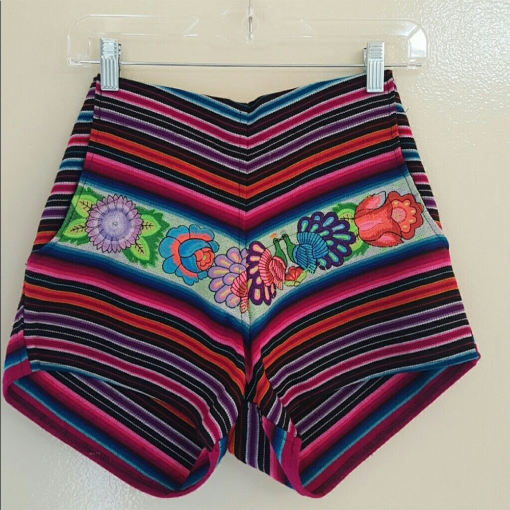 Mexican style Embroidered Serape Shorts. XS.